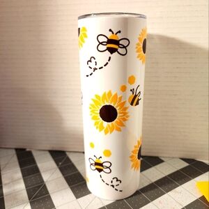 Bee and Sunflower Tumbler, 20 oz, Double Insulated, handmade